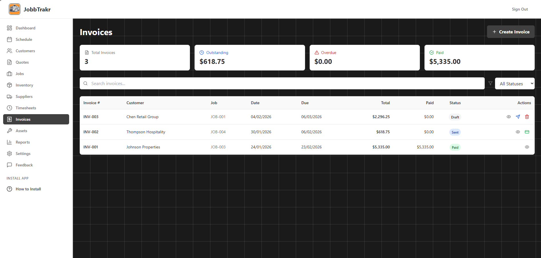 JobbTrakr Invoicing System