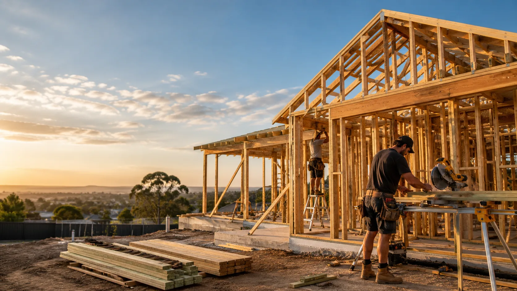 Carpenter using JobbTrakr job management software on a mobile phone on site to quote and track a carpentry job